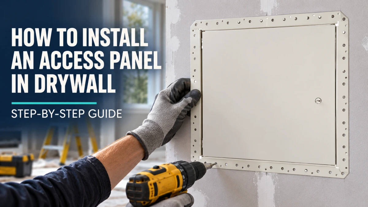Karp KDW flush access panel being fixed into a framed drywall wall opening