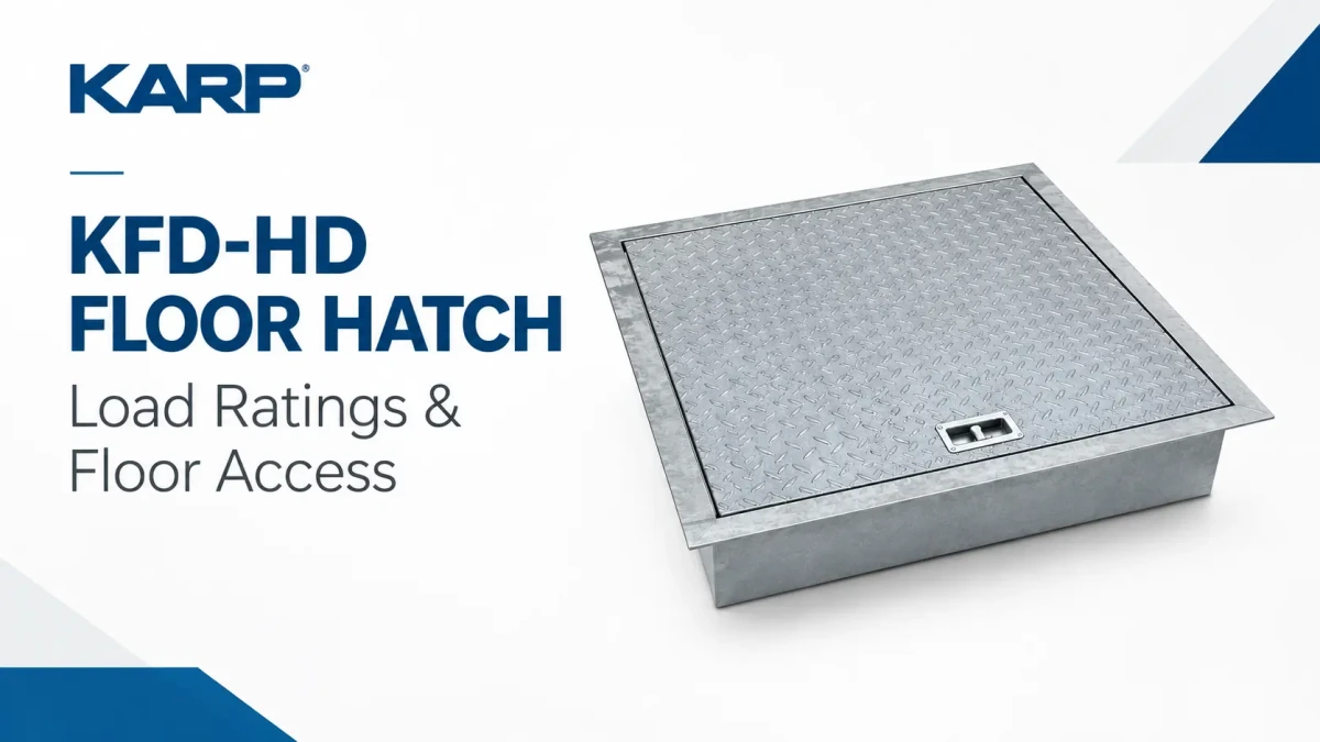 Karp KFD-HD heavy duty floor door with diamond tread lid set flush in a concrete floor